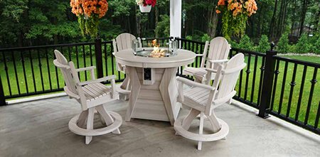 Polywood Round Fire Table with Daisy Swivel Chairs